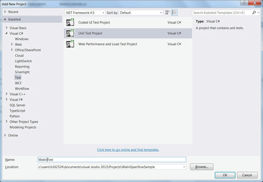 Create unit test project